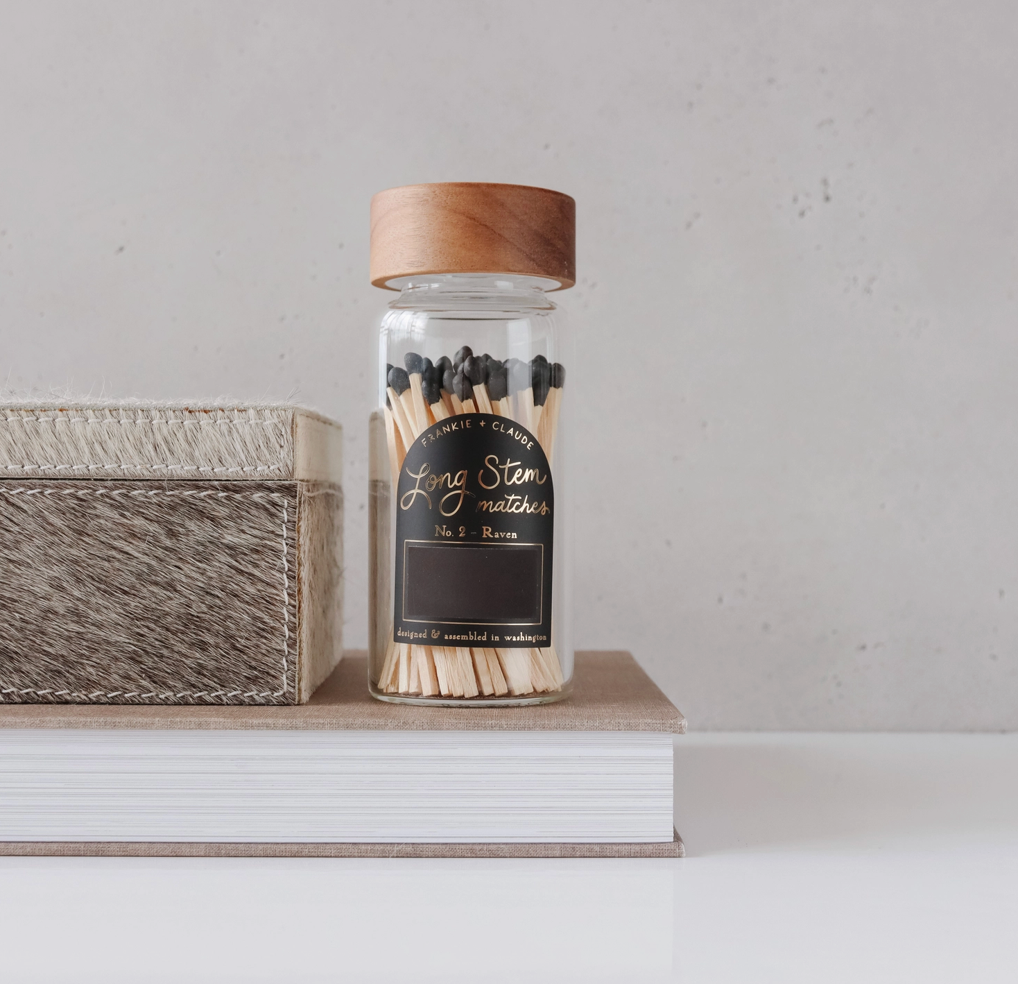 Black Matches in Wood-Lidded Glass Jar