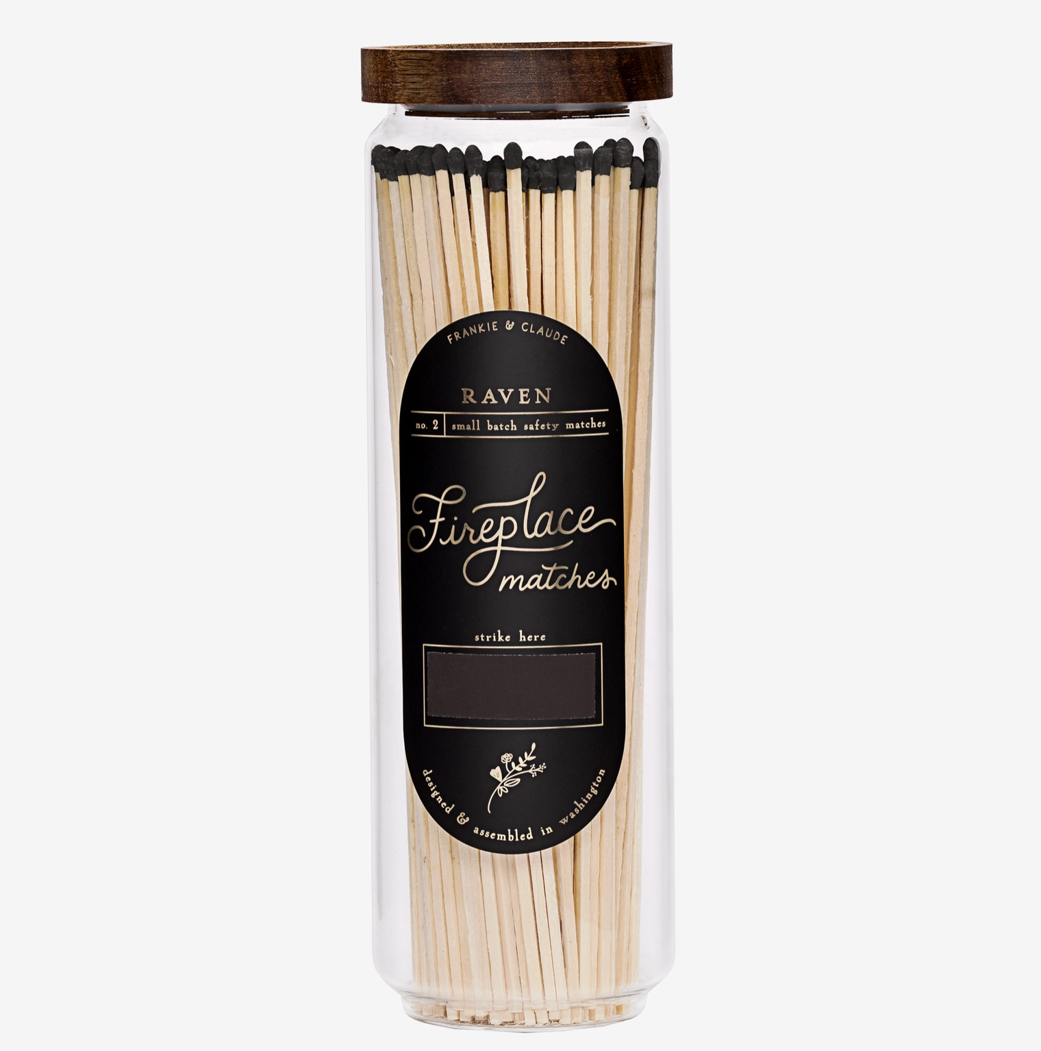 Black Fireplace Matches in Wood Lid Jar